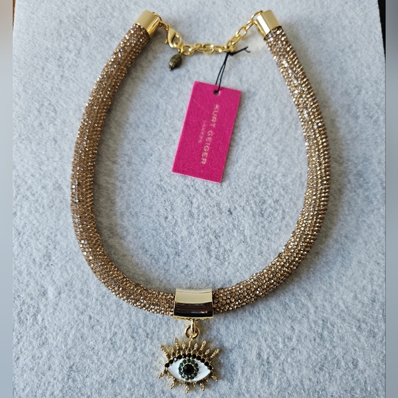 Kurt Geiger London Crystal Eye Pendant Rope Collar Necklace in Gold - Picture 9 of 14